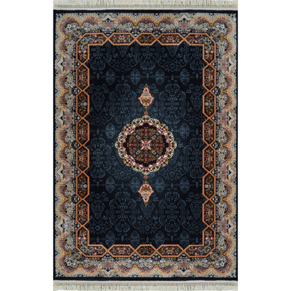 Tabriz Oosters Vloerkleed – Donkerblauw – Klassiek Vintage Met Kader – Laagpolig Tapijt