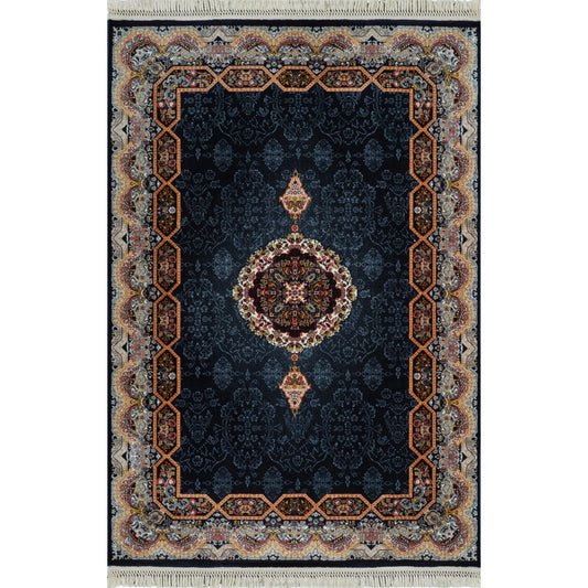 Tabriz Oosters Vloerkleed – Donkerblauw – Klassiek Vintage Met Kader – Laagpolig Tapijt