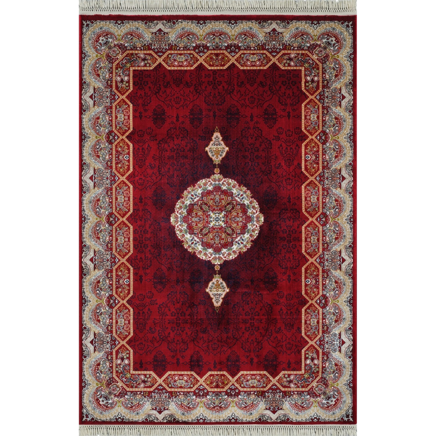 Tabriz Oosters Vloerkleed – Rood – Klassiek Vintage Met Kader – Laagpolig Tapijt