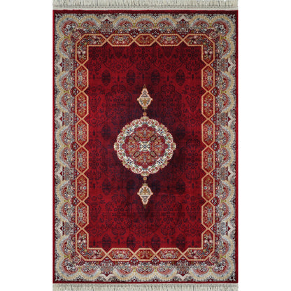Tabriz Oosters Vloerkleed – Rood – Klassiek Vintage Met Kader – Laagpolig Tapijt