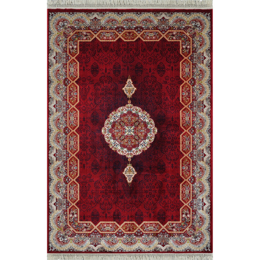 Tabriz Oosters Vloerkleed – Rood – Klassiek Vintage Met Kader – Laagpolig Tapijt