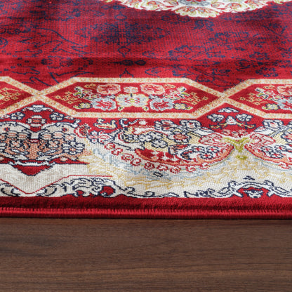 Tabriz Oosters Vloerkleed – Rood – Klassiek Vintage Met Kader – Laagpolig Tapijt