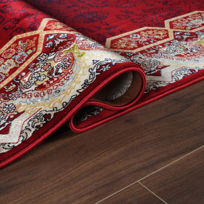 Tabriz Oosters Vloerkleed – Rood – Klassiek Vintage Met Kader – Laagpolig Tapijt