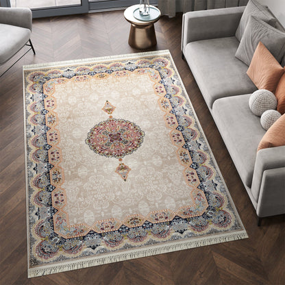 Tabriz Oosters Vloerkleed – Vizon – Klassiek Vintage Met Kader – Laagpolig Tapijt