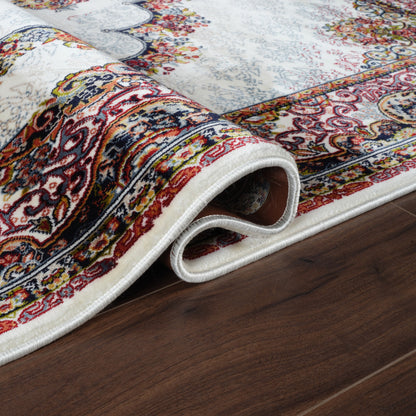 Tabriz Oosters Vloerkleed – Crème/Wit – Klassiek Vintage Laagpolig Tapijt
