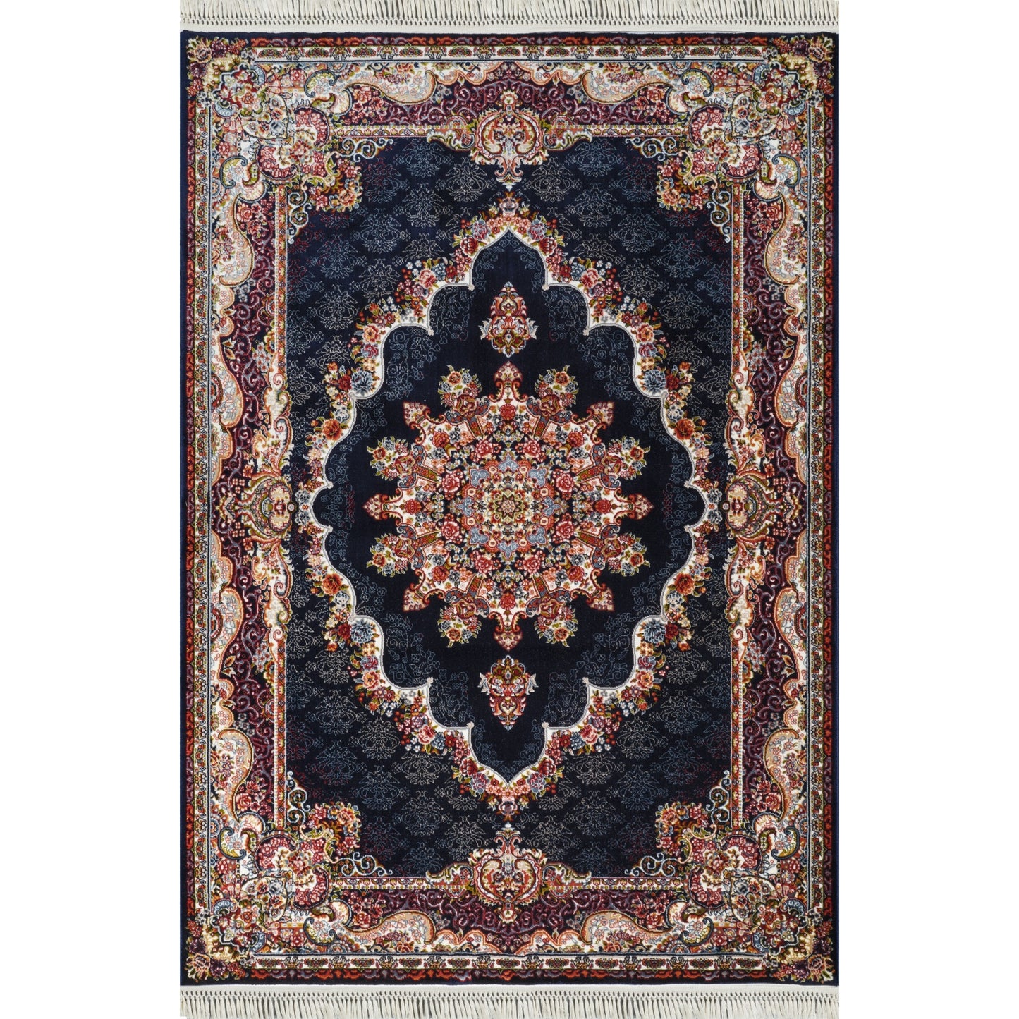 Tabriz Oosters Vloerkleed – Donkerblauw – Klassiek Vintage Laagpolig Tapijt