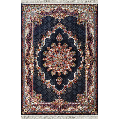 Tabriz Oosters Vloerkleed – Donkerblauw – Klassiek Vintage Laagpolig Tapijt