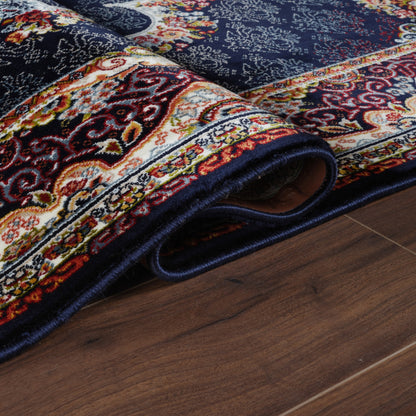Tabriz Oosters Vloerkleed – Donkerblauw – Klassiek Vintage Laagpolig Tapijt