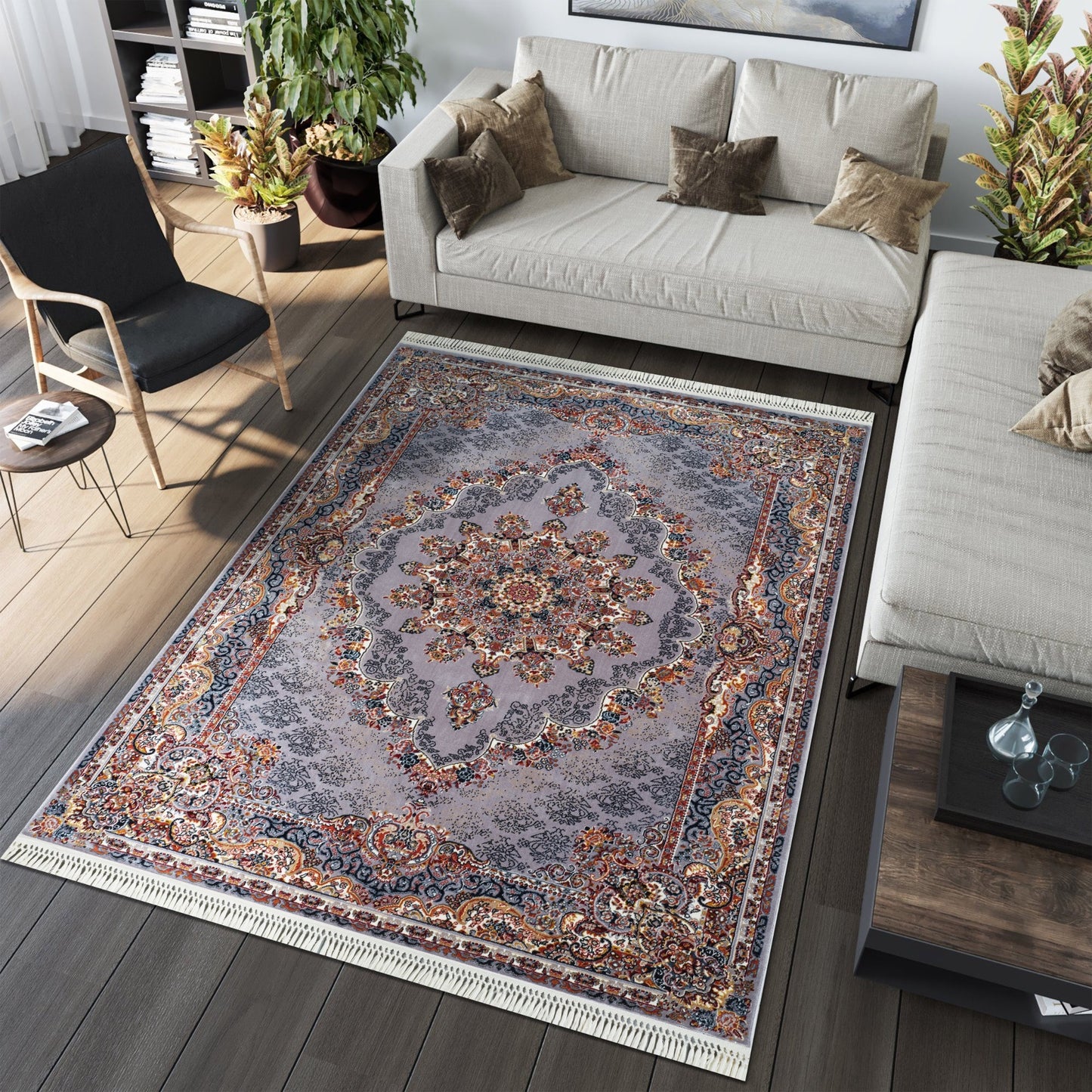 Tabriz Oosters Vloerkleed – Grijs – Klassiek Vintage Laagpolig Tapijt