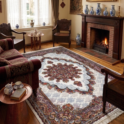 Tabriz Oosters Vloerkleed – Crème/Wit – Klassiek Vintage Laagpolig Tapijt