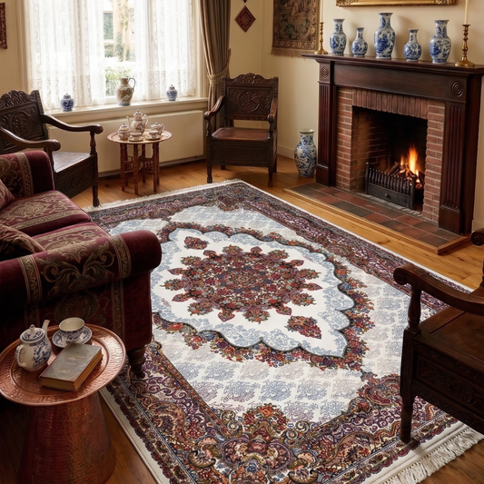 Tabriz Oosters Vloerkleed – Crème/Wit – Klassiek Vintage Laagpolig Tapijt