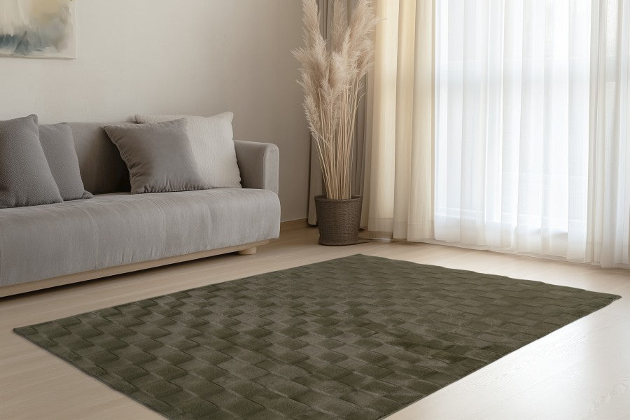 Soul Vloerkleed – Donkergroen – Geblokt Design – Zacht Hoogpolig