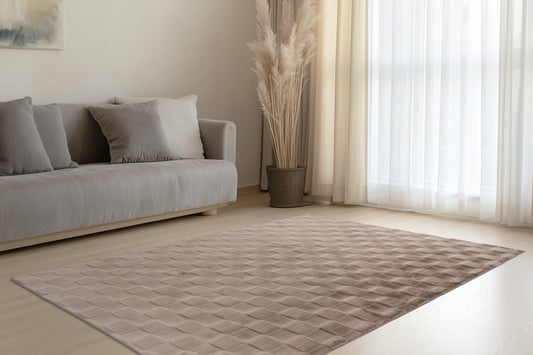 Soul Vloerkleed – Taupe – Geblokt Design – Zacht Hoogpolig