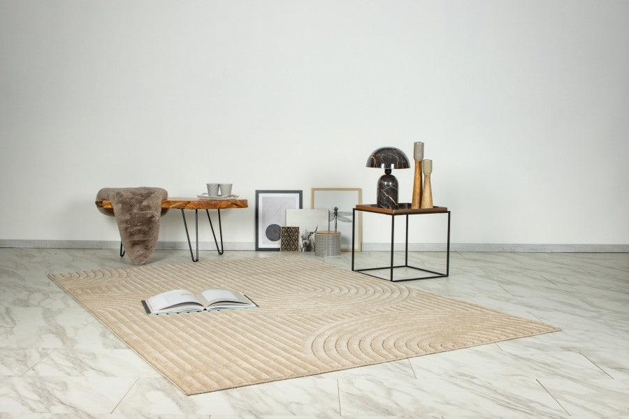 Japandi binnen- en buitenkleed Viva – beige met fijn patroon