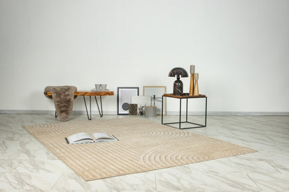 Japandi binnen- en buitenkleed Viva – beige met fijn patroon