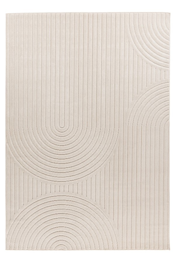 Japandi binnen- en buitenkleed Viva – ivory met ton-sur-ton lijnen