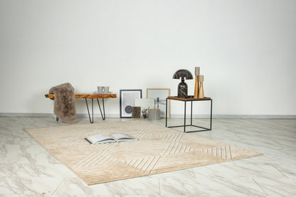Japandi binnen- en buitenkleed Viva – beige met diamantvormig motief