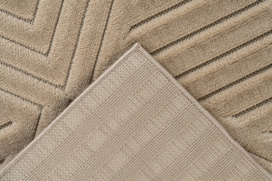 Japandi binnen- en buitenkleed Viva – beige met diamantvormig motief