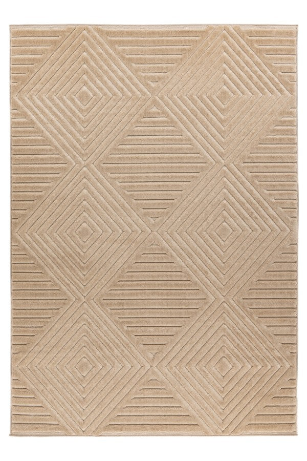 Japandi binnen- en buitenkleed Viva – beige met diamantvormig motief