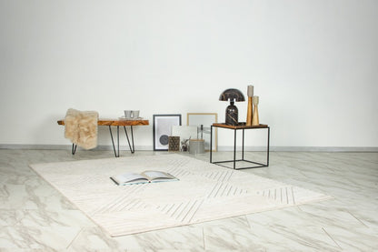 Japandi binnen- en buitenkleed Viva – ivory met subtiel geometrisch patroon