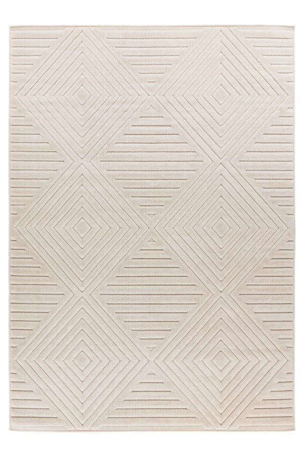 Japandi binnen- en buitenkleed Viva – ivory met subtiel geometrisch patroon