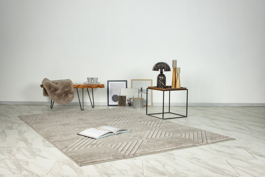 Japandi binnen- en buitenkleed Viva – silver met fijn geometrisch lijnenspel