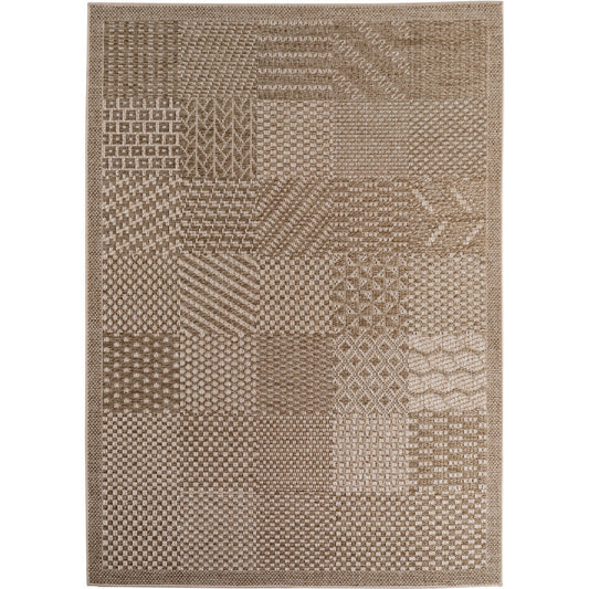 Ibiza – Geblokt Patchwork Bruin/Beige – Binnen & Buiten Vloerkleed – Laagpolig