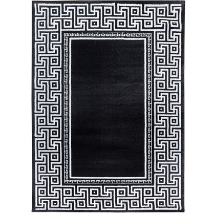 Parma Vloerkleed – Zwart Klassiek Randmotief – Laagpolig & Modern Design