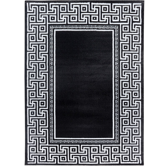 Parma Vloerkleed – Zwart Klassiek Randmotief – Laagpolig & Modern Design