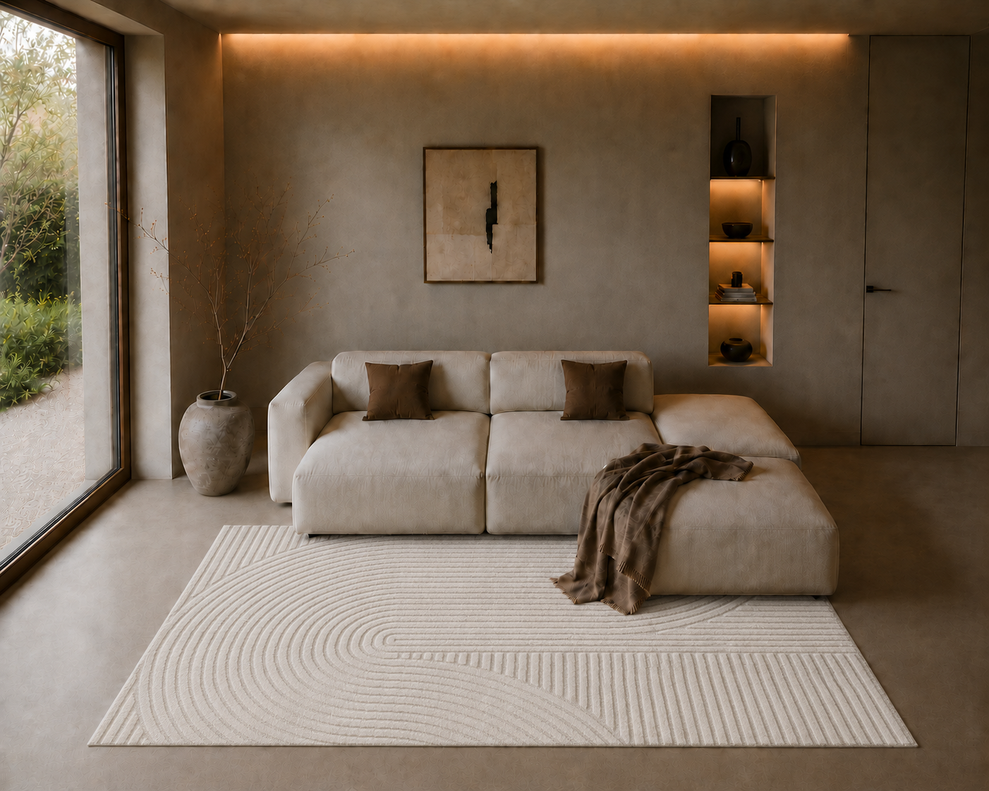 Elio Vloerkleed – Creme – Organisch Boogdesign – Laagpolig Vloerkleed