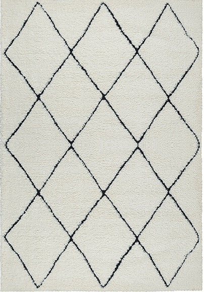 Ideal Shaggy Vloerkleed – Wit Zwart – Berber Ruitpatroon – Hoogpolig Vloerkleed