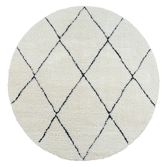 Ideal Shaggy Rond Vloerkleed – Wit Zwart – Berber Ruitpatroon – Hoogpolig Vloerkleed