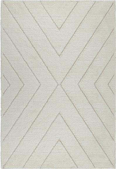 Ideal Shaggy Vloerkleed – Cream – Geometrisch Reliëf Design – Hoogpolig Vloerkleed