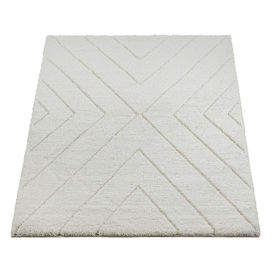 Ideal Shaggy Vloerkleed – Cream – Geometrisch Reliëf Design – Hoogpolig Vloerkleed