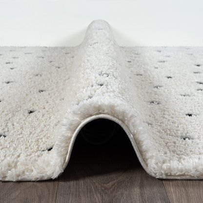 Ideal Shaggy Rond Vloerkleed – Cream – Minimalistisch Spikkel Design – Hoogpolig Vloerkleed