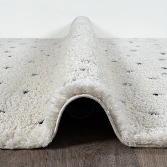 Ideal Shaggy Rond Vloerkleed – Cream – Minimalistisch Spikkel Design – Hoogpolig Vloerkleed
