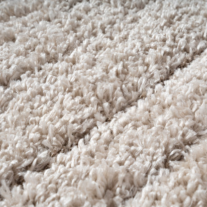 Ideal Shaggy Vloerkleed – Beige – Geribbelde Structuur – Hoogpolig Vloerkleed