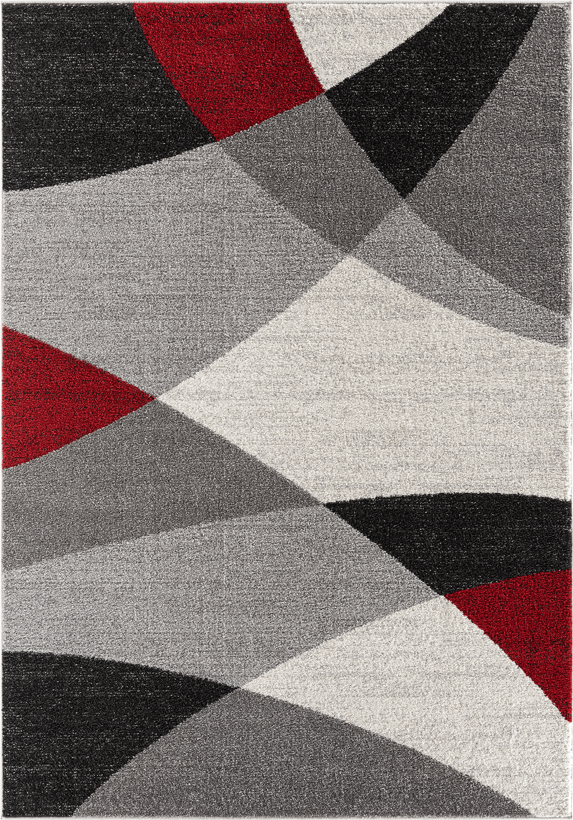 Thales Vloerkleed – Grijs Rood – Abstract Geometrisch Design – Laagpolig Vloerkleed