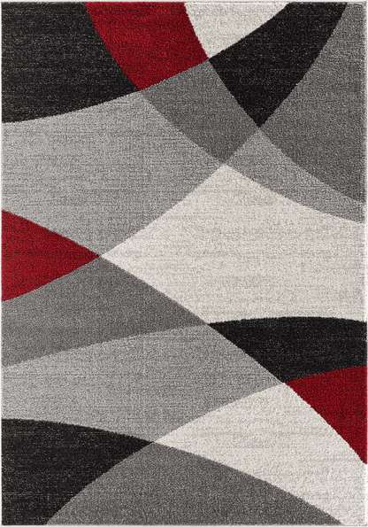 Thales Vloerkleed – Grijs Rood – Abstract Geometrisch Design – Laagpolig Vloerkleed