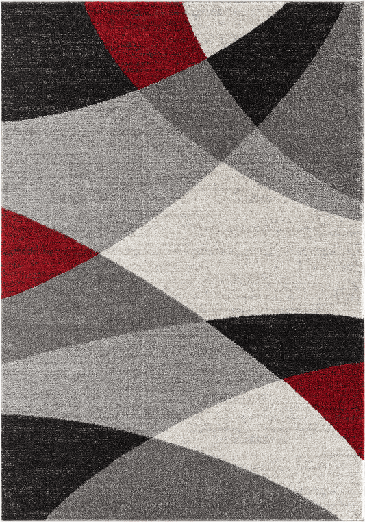 Thales Vloerkleed – Grijs Rood – Abstract Geometrisch Design – Laagpolig Vloerkleed