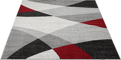 Thales Vloerkleed – Grijs Rood – Abstract Geometrisch Design – Laagpolig Vloerkleed