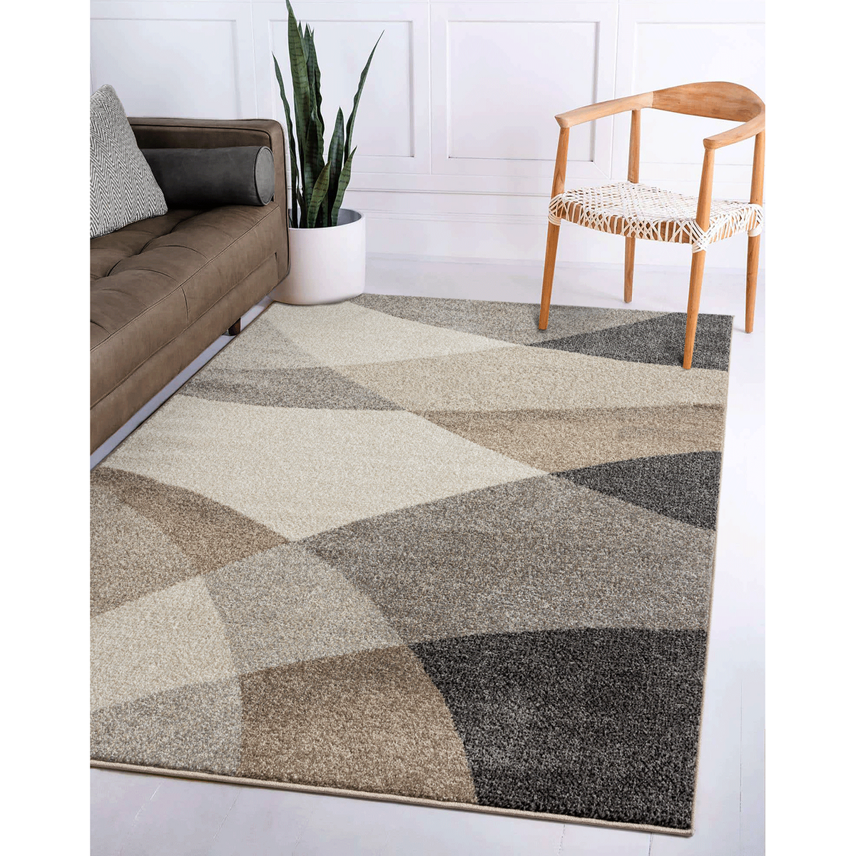 Thales Vloerkleed – Beige – Abstract Geometrisch Design – Laagpolig Vloerkleed