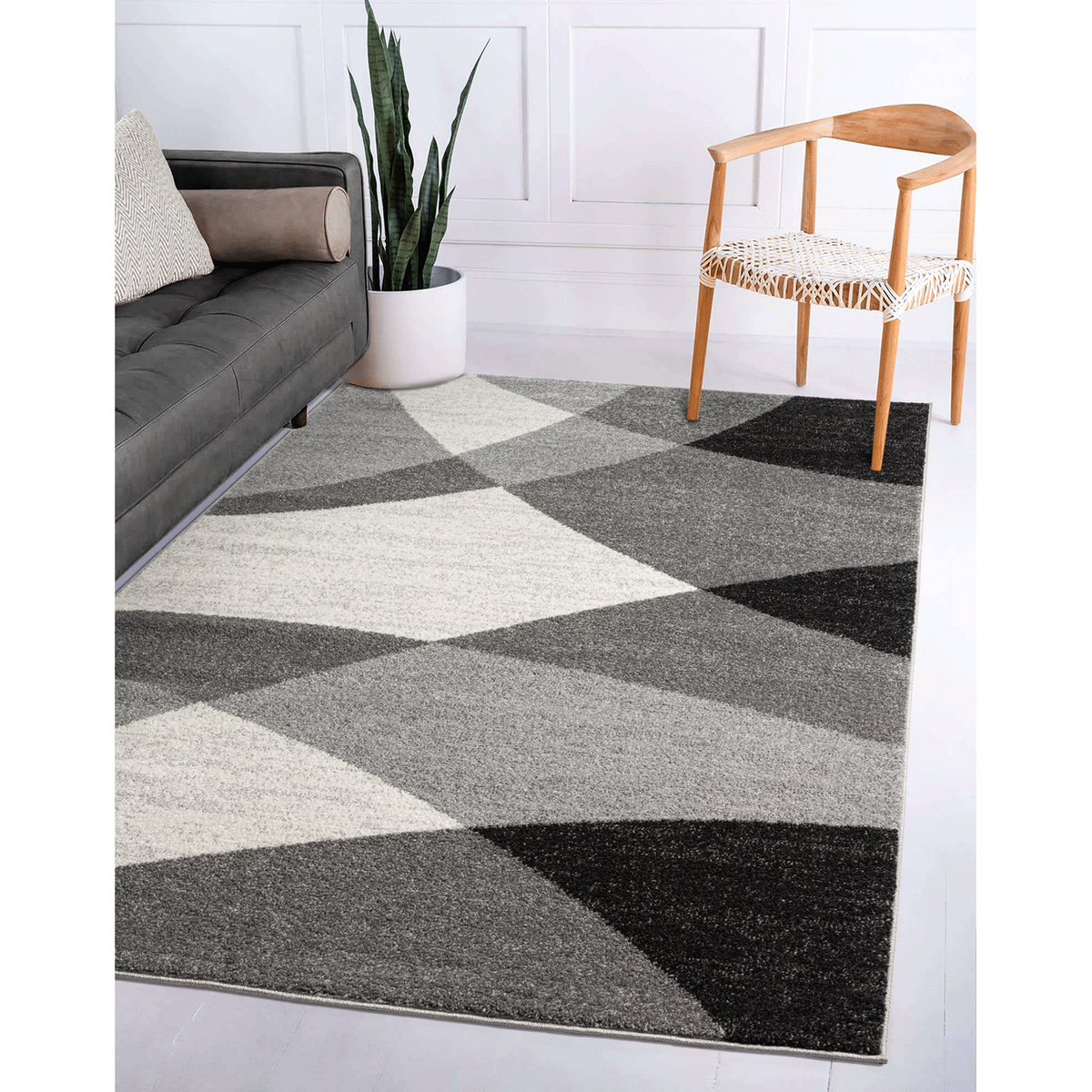 Thales Vloerkleed – Grijs – Abstract Geometrisch Design – Laagpolig Vloerkleed