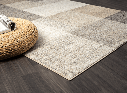 Thales Vloerkleed – Beige – Modern Blokdesign – Laagpolig Vloerkleed