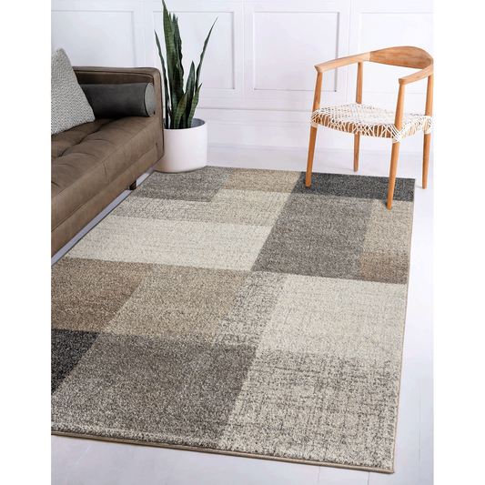 Thales Vloerkleed – Beige – Modern Blokdesign – Laagpolig Vloerkleed