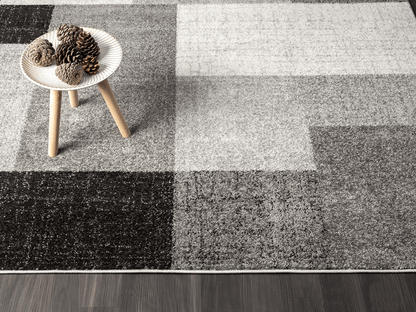 Thales Vloerkleed – Grijs – Modern Blokdesign – Laagpolig Vloerkleed