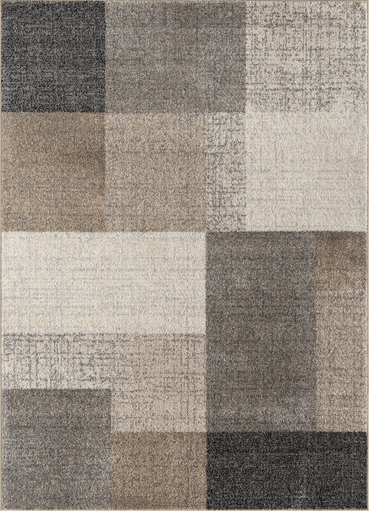 Thales Vloerkleed – Beige – Modern Blokdesign – Laagpolig Vloerkleed