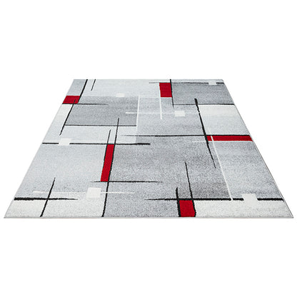 Thales Vloerkleed – Grijs Rood – Modern Lijndesign – Laagpolig Vloerkleed