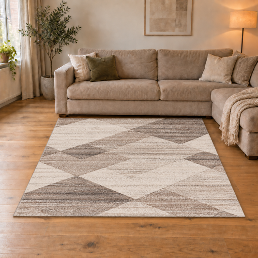 Trendy Carving – Beige silver geometrische structuur – Laagpolig vloerkleed
