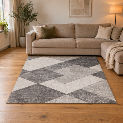 Trendy Carving – Silver geometrische structuur – Laagpolig vloerkleed